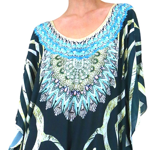 Black and White Kaftan-Long Caftan Animal Print - Picture 3 of 5